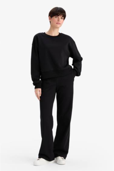 Straight Fit Basic Düz Cepli Yüksek Bel Eşofman Altı