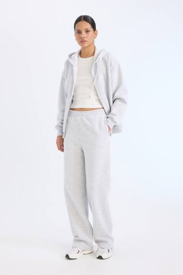 Straight Fit Pocketed High Waist Thick Sweatpants