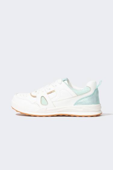 Girl Flat Sole Faux Leather Sneakers