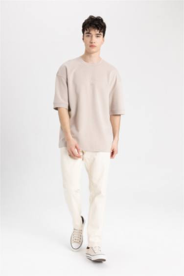 Loose Fit Crew Neck Printed Heavy Fabric T-Shirt