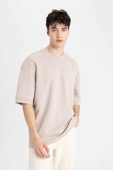 Loose Fit Crew Neck Printed Heavy Fabric T-Shirt