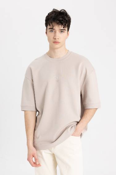 Loose Fit Crew Neck Printed Heavy Fabric T-Shirt
