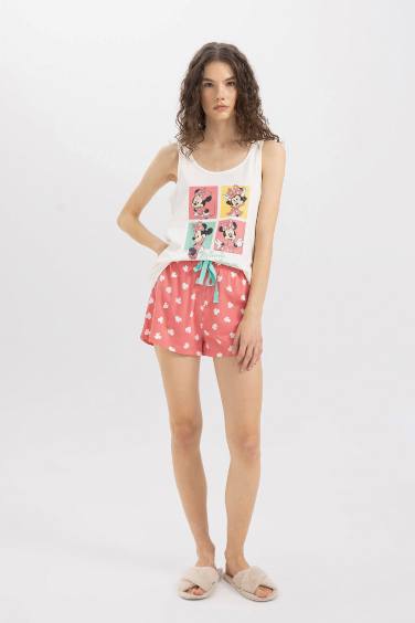 Fall in Love Pijama Takım Disney Mickey & Minnie Atlet Şort Beli Lastikli Alt