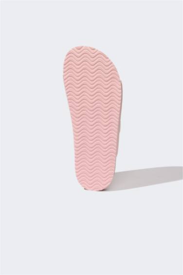 Girl Flat Sole Double Band Faux Leather Slippers