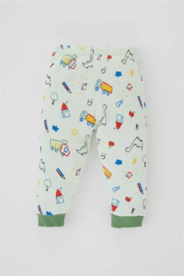 Baby Boy Patterned Long Sleeve Ribbed 2 Piece Pajama Set