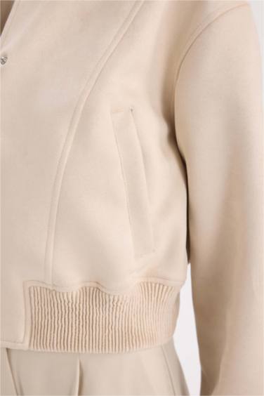 Kolej Yaka Bomber Mont Ceket Basic Düz Çıtçıtlı Süet