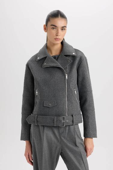 Veste en laine à fermeture zip avec poches et ceinture