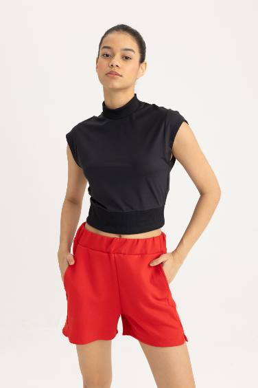 DeFactoFit Crop Stand Collar Heavy Fabric T-Shirt
