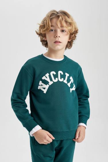 Erkek Çocuk Bisiklet Yaka Baskılı Sweatshirt