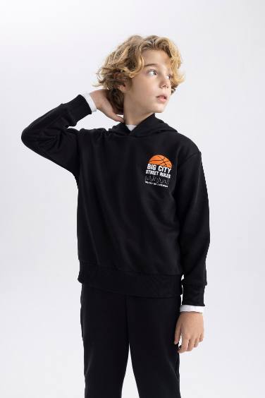 Boy Printed Hooded Thick Sweatshirt