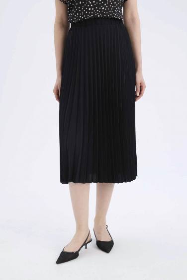 Beli Lastikli Basic Düz Pilise Aerobin Midi Etek