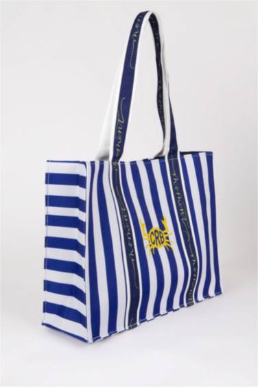 Kadın Çizgi Desenli Kanvas El Çantası