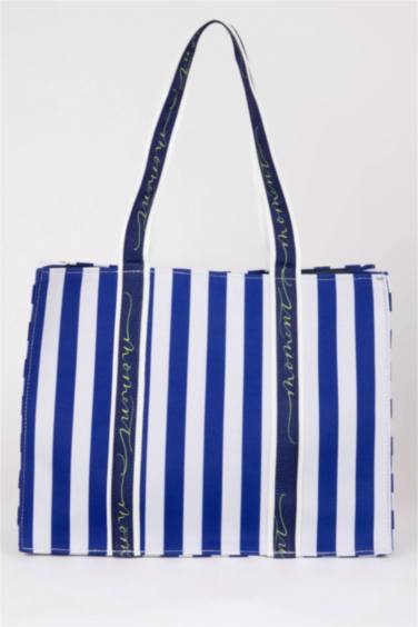 Kadın Çizgi Desenli Kanvas El Çantası