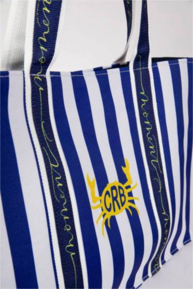 Kadın Çizgi Desenli Kanvas El Çantası