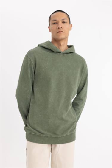 Regular Fit Hooded Washed Effect Basic Sweatshirt