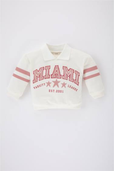 سويت شيرت بناتي قصة عادية برقبة بولو