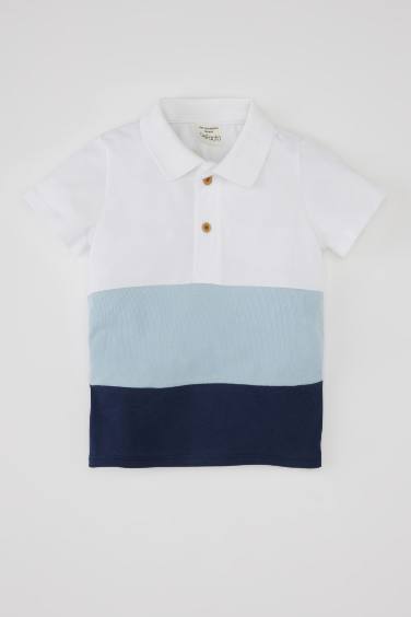 T-Shirt Polo à Manches Courtes en Piqué à Blocs de Couleurs pour Bébé Garçon