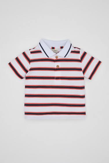 Baby Boy Striped Pique Short Sleeve Polo Shirt