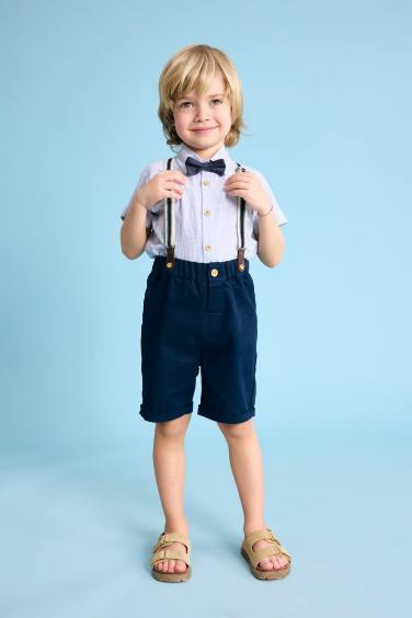 Ensemble De Chemise à Rayures, Short, Nœud Papillon et Bretelles pour Bébé Garçon