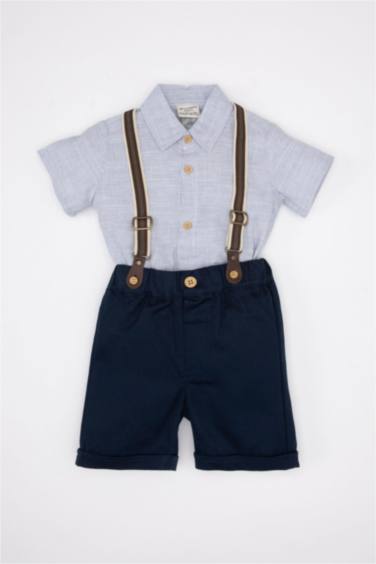 Baby Boy Striped Shirt Shorts Bow Tie Suspender 4 Piece Set