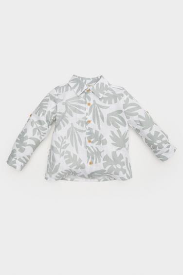 Baby Tropical Patterned Flam Poplin Long Sleeve Shirt