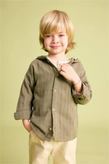 Chemise à Manches Longues Texturée à Capuche Pour Bébé Garçon