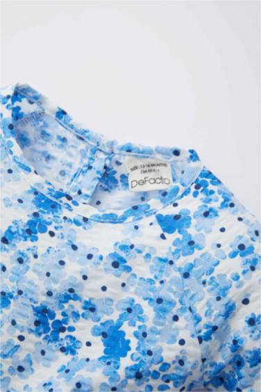 فستان بناتي بنقشة الزهور منسوج قصة عادية وكم طويل