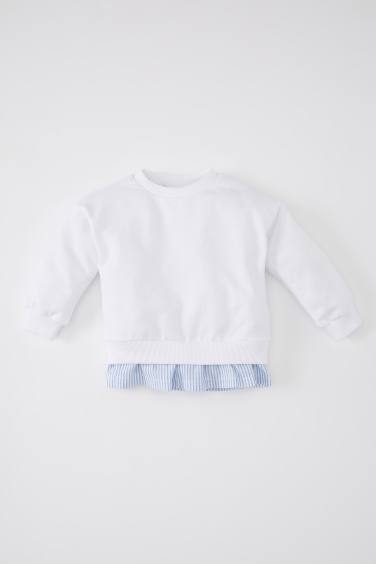 Baby Girl Crew Neck Striped Sweatshirt