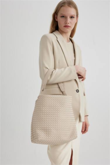 Kadın Örgü Desenli Büyük Suni Deri Omuz Çantası