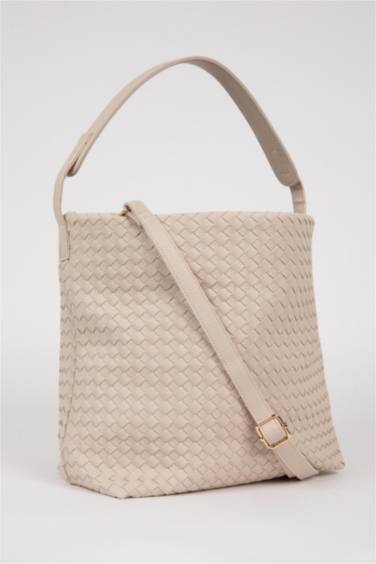 Kadın Örgü Desenli Büyük Suni Deri Omuz Çantası