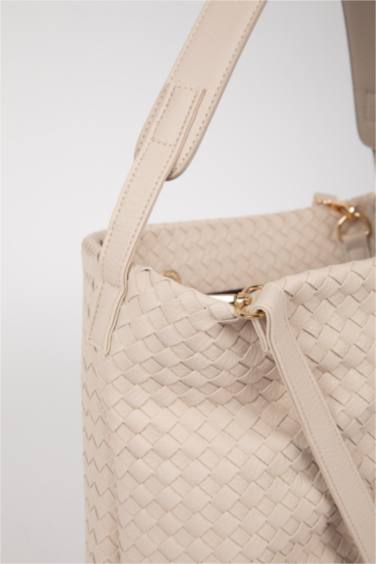 Kadın Örgü Desenli Büyük Suni Deri Omuz Çantası