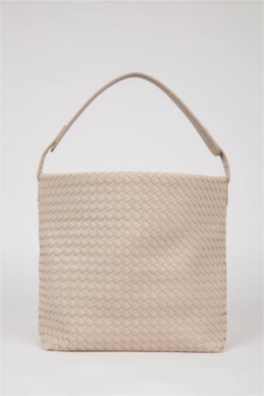 Kadın Örgü Desenli Büyük Suni Deri Omuz Çantası