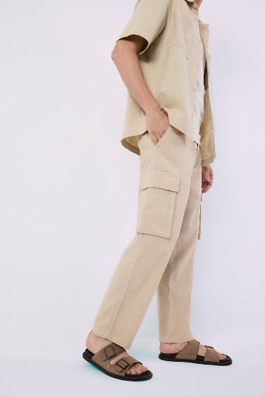 Wide Leg With Cargo Pocket Linen Look Trousers