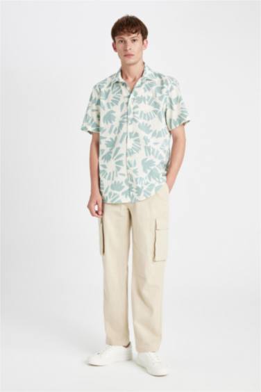 Wide Leg With Cargo Pocket Linen Look Trousers