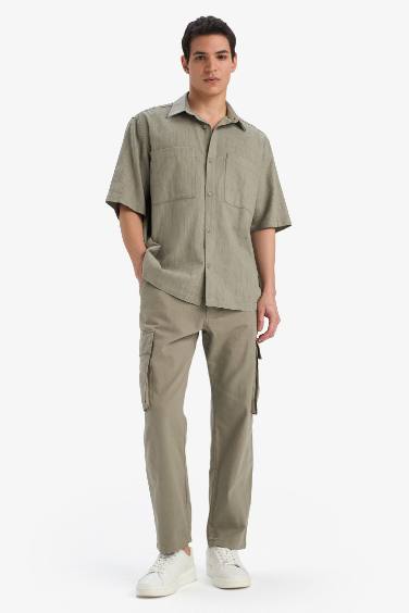 Wide Leg With Cargo Pocket Linen Look Trousers