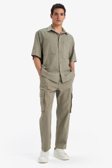 Wide Leg With Cargo Pocket Linen Look Trousers