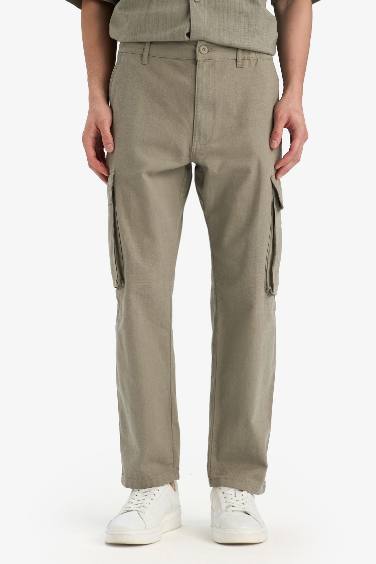 Wide Leg With Cargo Pocket Linen Look Trousers