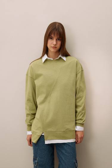 Regular Fit Crew Neck Basic Sweatshirt Tunic