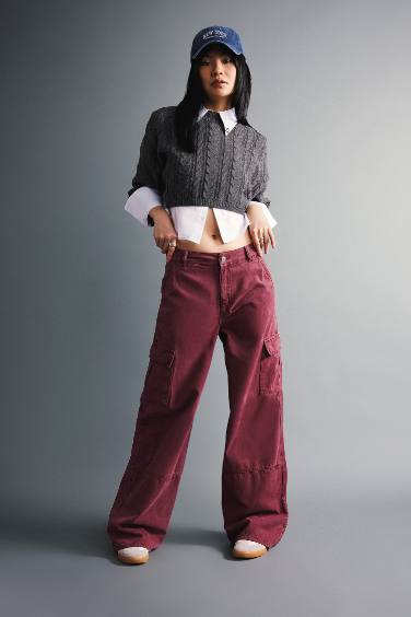 Wide Leg Cargo Gabardine Trousers