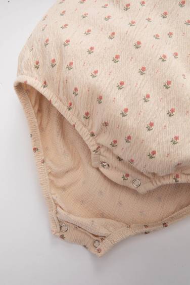 Body à Manches Longues Boutonné à Col Fleuri Pour Nouveau-Né