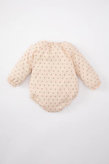 Body à Manches Longues Boutonné à Col Fleuri Pour Nouveau-Né