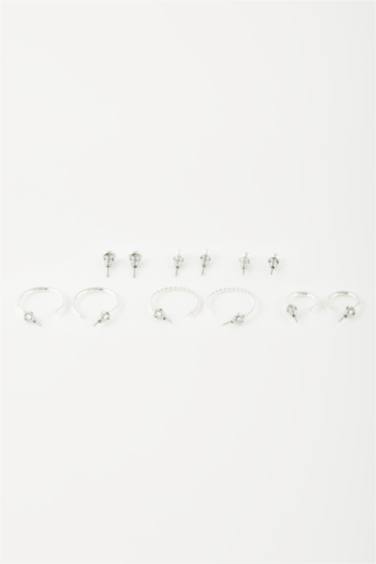 حلق فضي حريمي - 6 قطع