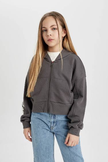 Girl Hooded Zippered Sweatshirt