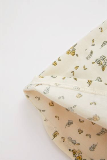 فستان بناتي بنقشة الزهور نص كم تويل قصة عادية