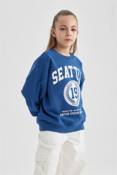 Girl Oversize Fit Crew Neck Printed Sweatshirt