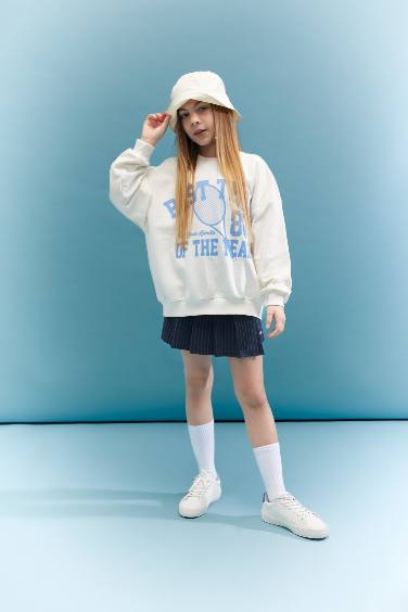 Girl Oversize Fit Crew Neck Printed Sweatshirt