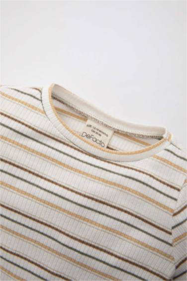 Baby Girl Crew Neck Striped Shiny Fabric T-Shirt