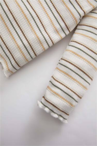 Baby Girl Crew Neck Striped Shiny Fabric T-Shirt