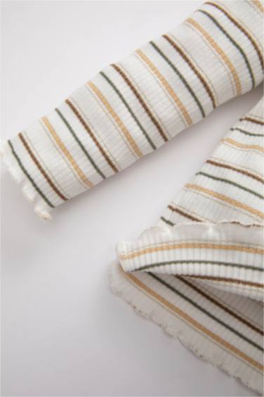 Baby Girl Crew Neck Striped Shiny Fabric T-Shirt