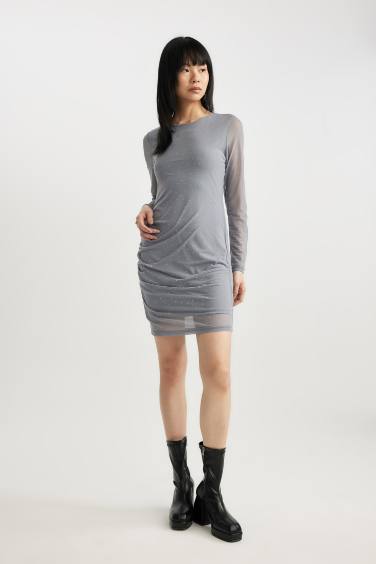 Bodycon Crew Neck Tulle Mini Dress